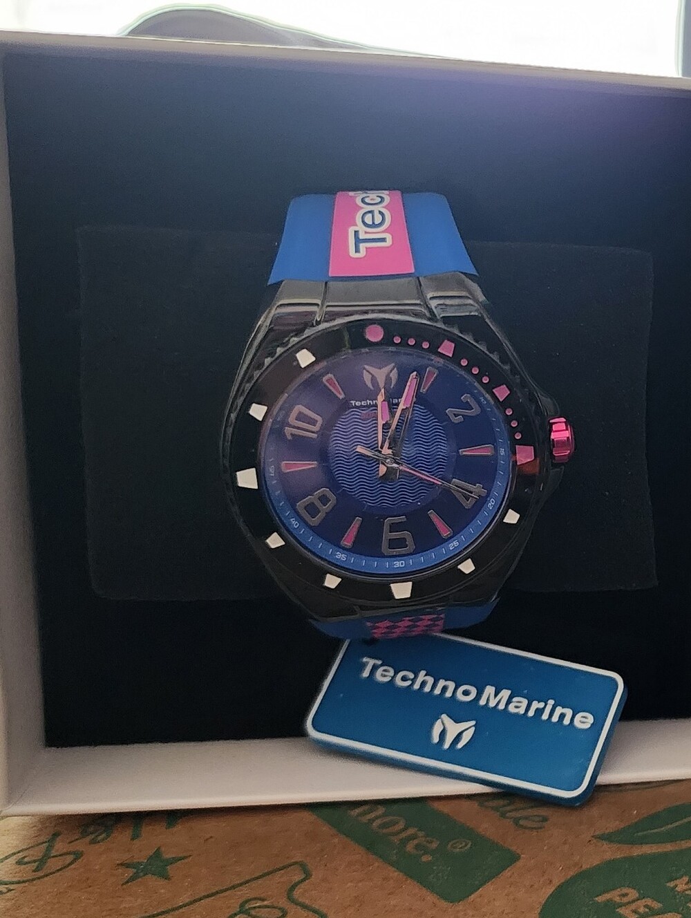 Technomarine Blue and Pink Sport Watch with Black Case